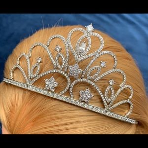 CZ silver tiara heart crown bridal pageant prom